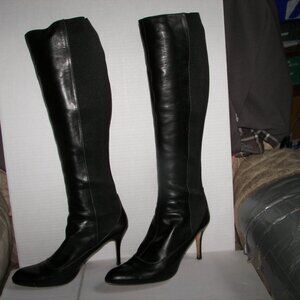 Manolo Blahnik black leather  knee high boots size 39